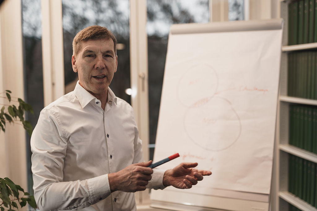 Dr. Christian Wolf mit dem Flipchart im Hintergrund